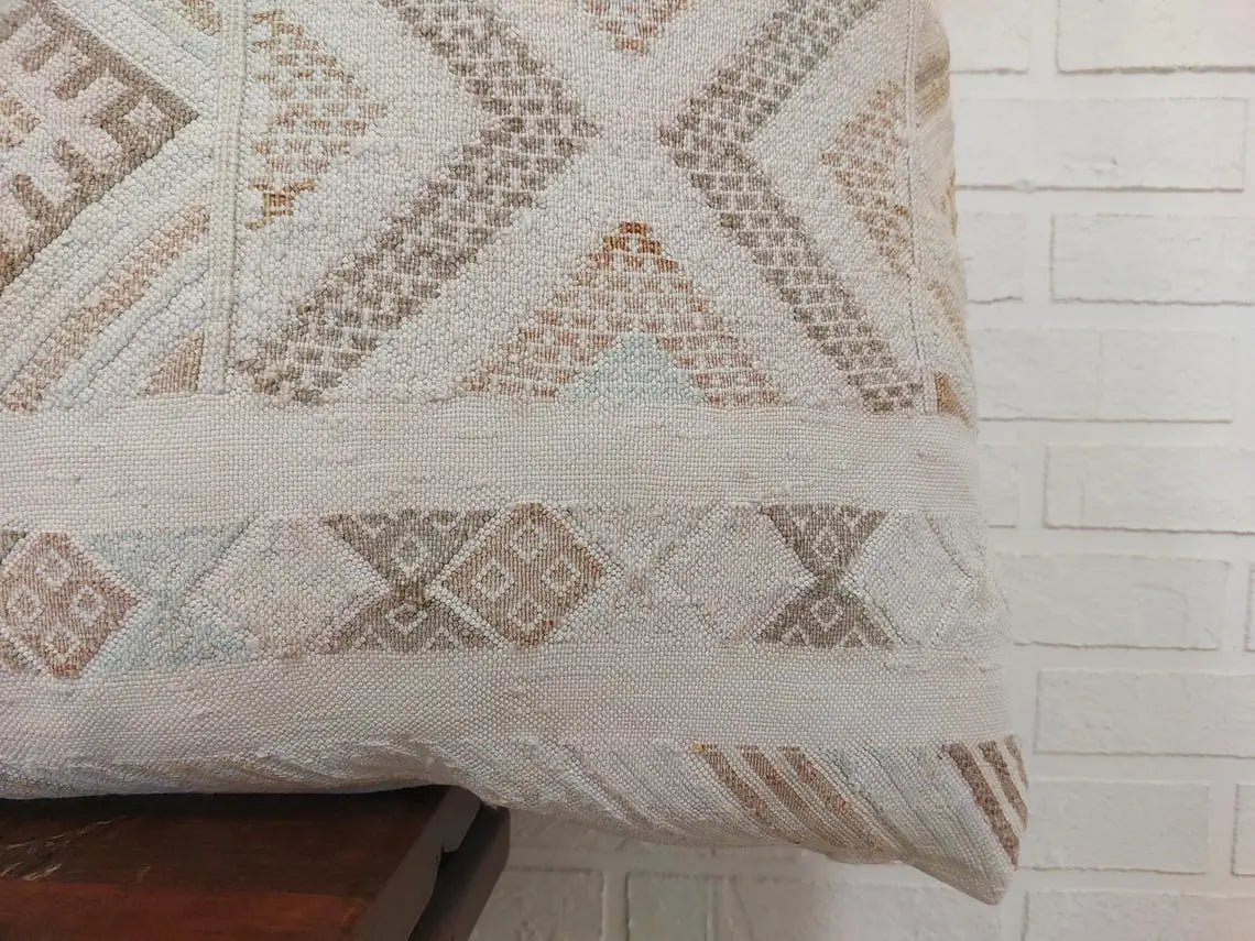 Handmade Moroccan Lumbar Cactus Silk Pillow Cover - Decorative Sabra Cushion for Home Decor (19x35in) MoroccanBazzArts