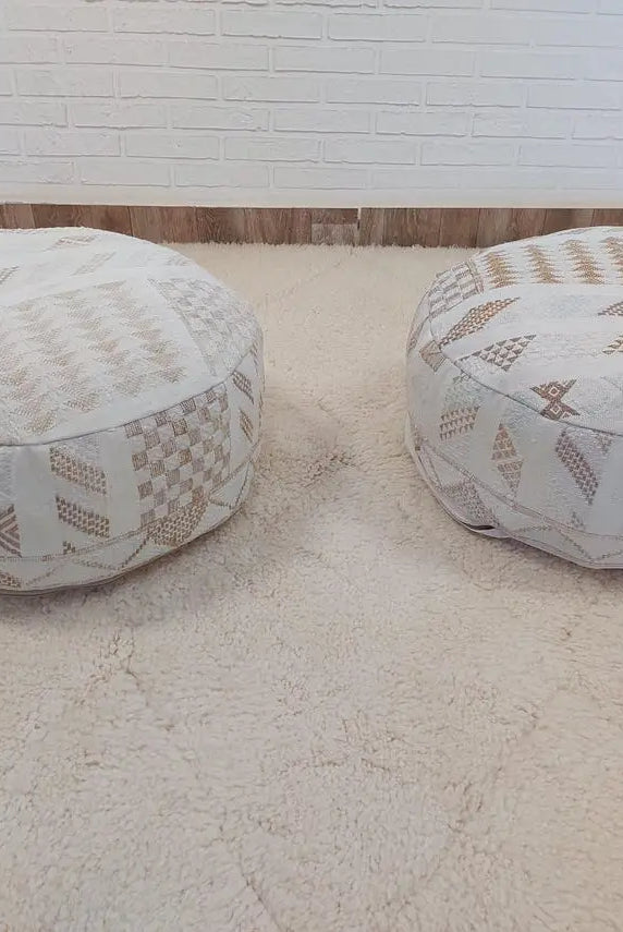 Moroccan Pouf Home Decor, Round Boho Floor Cushion, Handmade Vintage Cactus Silk Ottoman, Lounge Footstool, Ethnic Accent Pillow (Unstuffed) MoroccanBazzArts