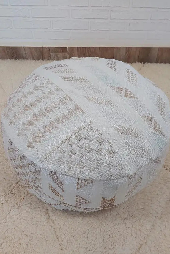 Moroccan Pouf Home Decor, Round Boho Floor Cushion, Handmade Vintage Cactus Silk Ottoman, Lounge Footstool, Ethnic Accent Pillow (Unstuffed) MoroccanBazzArts