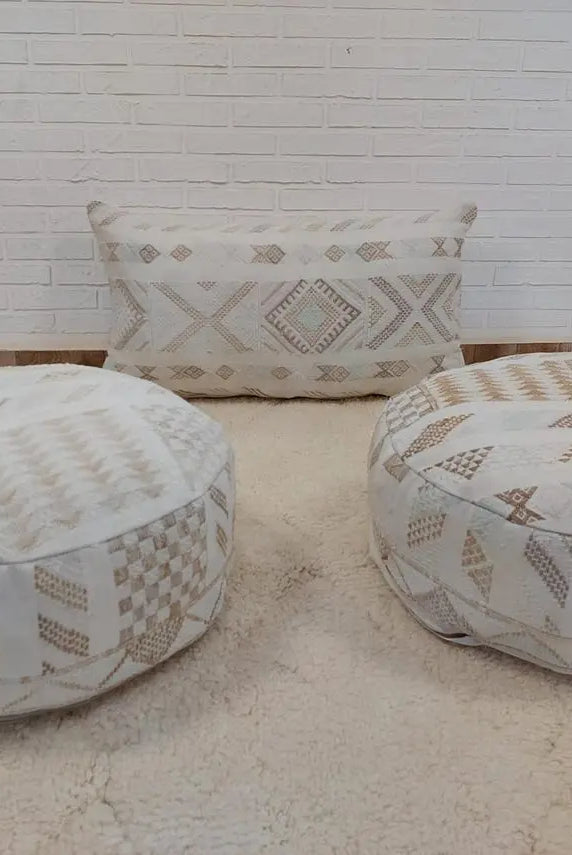 Moroccan Pouf Home Decor, Round Boho Floor Cushion, Handmade Vintage Cactus Silk Ottoman, Lounge Footstool, Ethnic Accent Pillow (Unstuffed) MoroccanBazzArts