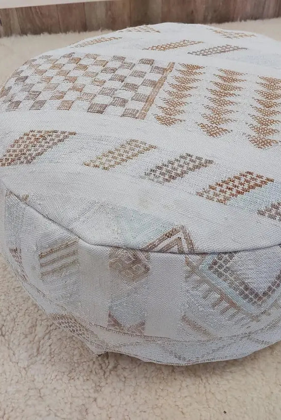 Round Moroccan Rug Pouf, Boho Chic Round Cushion, Handmade Cactus Silk Ottoman, Vintage Floor Pillow, Rustic Ethnic Home Decor MoroccanBazzArts