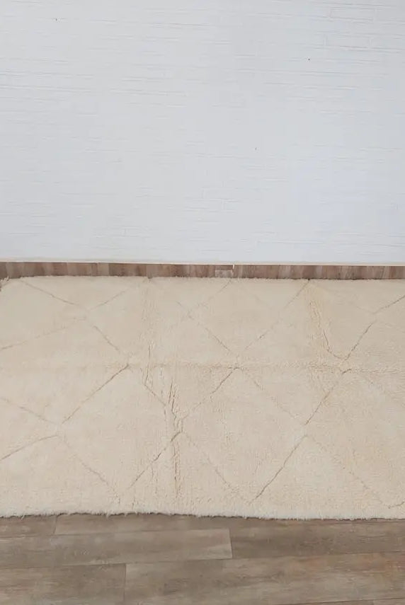 Authentic Moroccan Berber Beni Ourain Handwoven Wool Area Rug - Neutral Berber Rug - Contemporary Living Room Decor 4.11x7.4 Ft MoroccanBazzArts