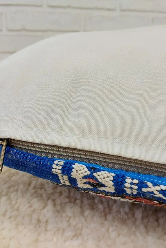 Moroccan Vintage Lumbar Cushion - From Beni Mguild Tribe. Decorative Blue Wool Pillow. Bohemian Style. MoroccanBazzArts