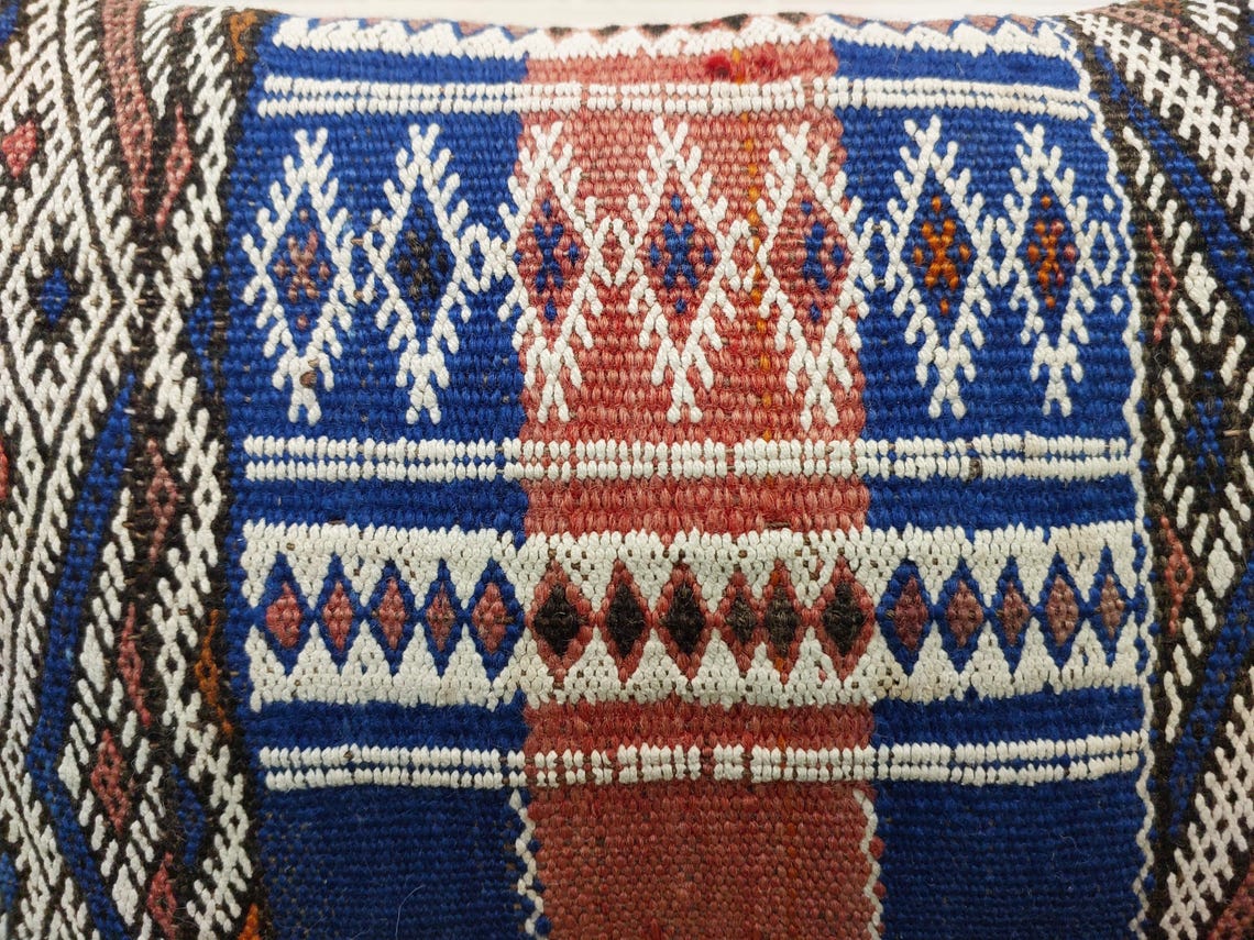 Moroccan Kilim Pillow Cover, Berber Blue Kilim Pillow, Moroccan Pillow, Handmade Wool Pillow, Decorative Pillow Case. MoroccanBazzArts