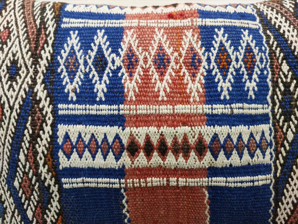 Moroccan Kilim Pillow Cover, Berber Blue Kilim Pillow, Moroccan Pillow, Handmade Wool Pillow, Decorative Pillow Case. MoroccanBazzArts