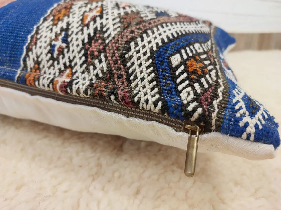 Moroccan Kilim Pillow Cover, Berber Blue Kilim Pillow, Moroccan Pillow, Handmade Wool Pillow, Decorative Pillow Case. MoroccanBazzArts