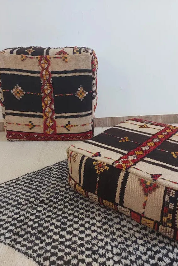 Vintage Moroccan Pouf Handmade Taznakht Rug Floor Cushion Berber Ottoman Boho Home Decor Upcycled Moroccan Rug Pouf MoroccanBazzArts