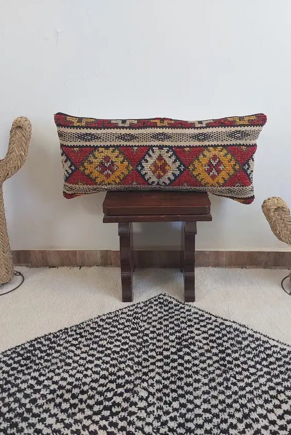 Handmade Taznakht Lumbar Pillow, Vintage Moroccan Rug Cushion Cover, Berber Boho Pillow, Upcycled Moroccan Home Décor MoroccanBazzArts
