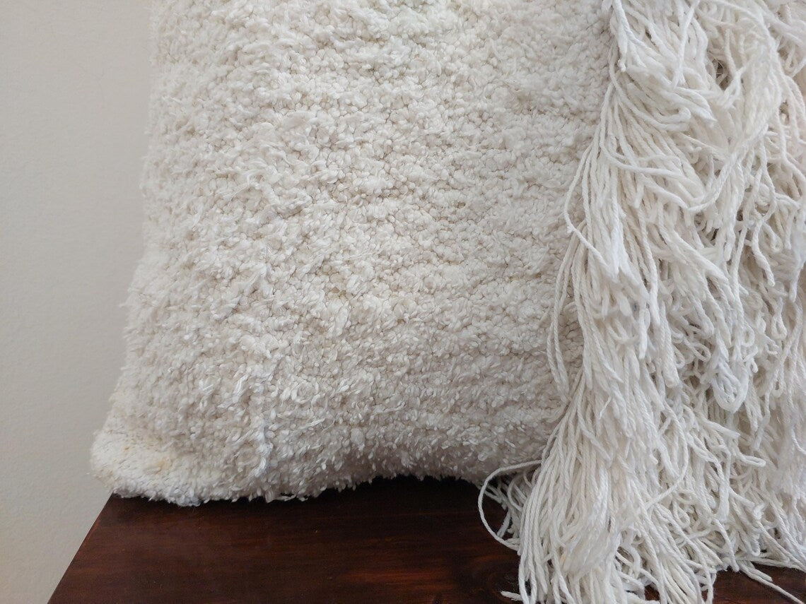Authentic Vintage Berber Handira Square Pillow Case - Handmade Moroccan Wedding Blanket Cushion 20x20 MoroccanBazzArts