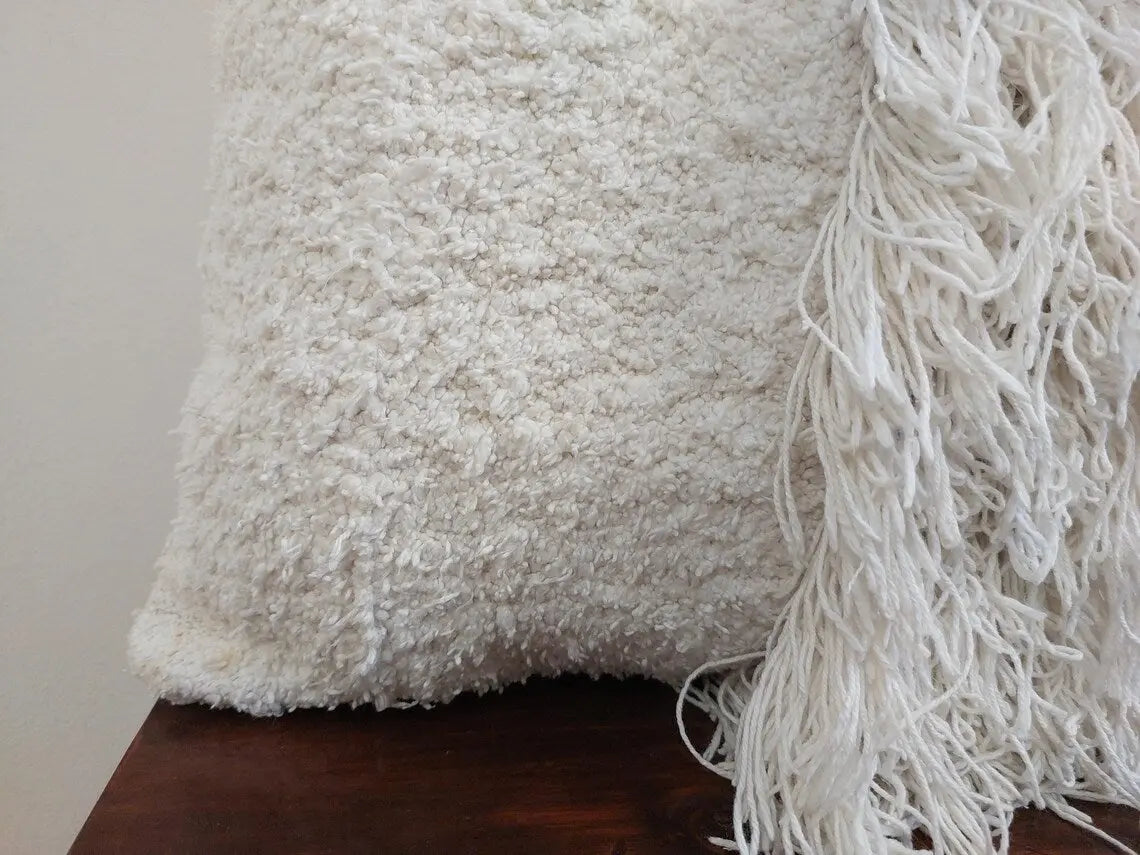 Authentic Vintage Berber Handira Square Pillow Case - Handmade Moroccan Wedding Blanket Cushion 20x20 MoroccanBazzArts