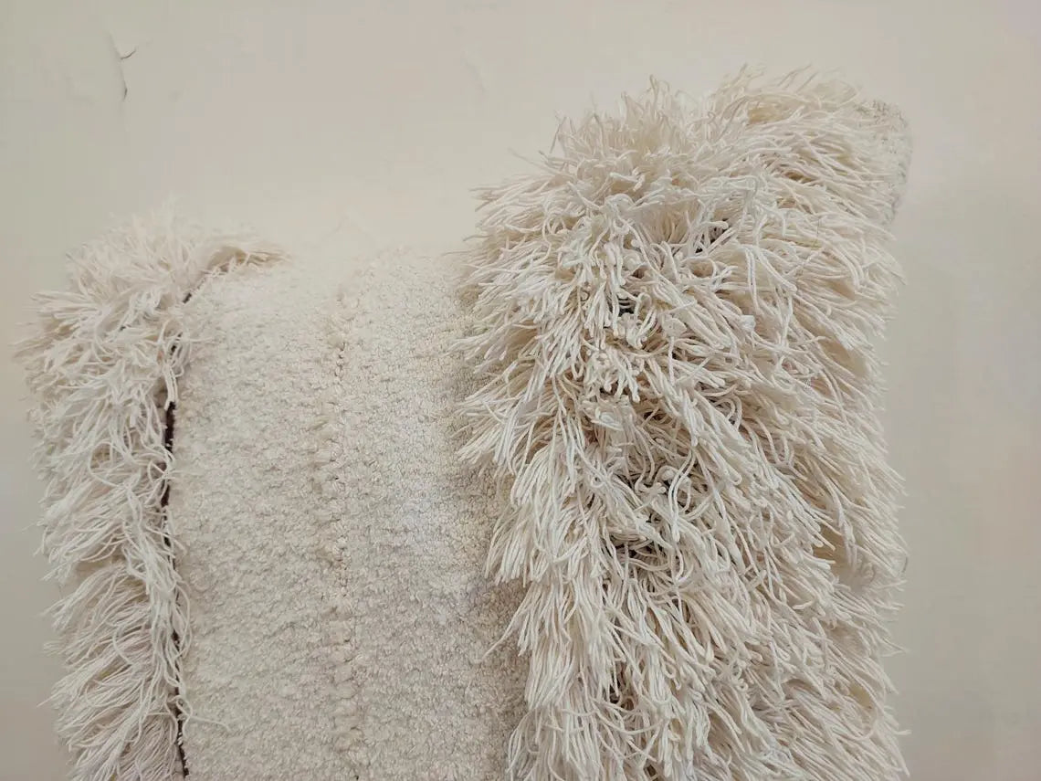 Authentic Vintage Berber Handira Wedding Blanket Pillow Case - Handmade Moroccan White Square Cushion MoroccanBazzArts