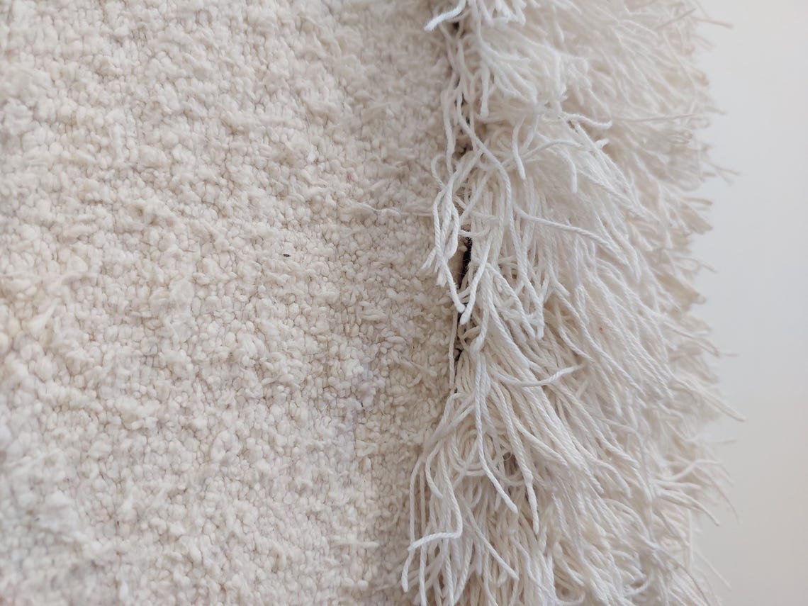 Authentic Vintage Berber Handira Wedding Blanket Pillow Case - Handmade Moroccan White Square Cushion MoroccanBazzArts