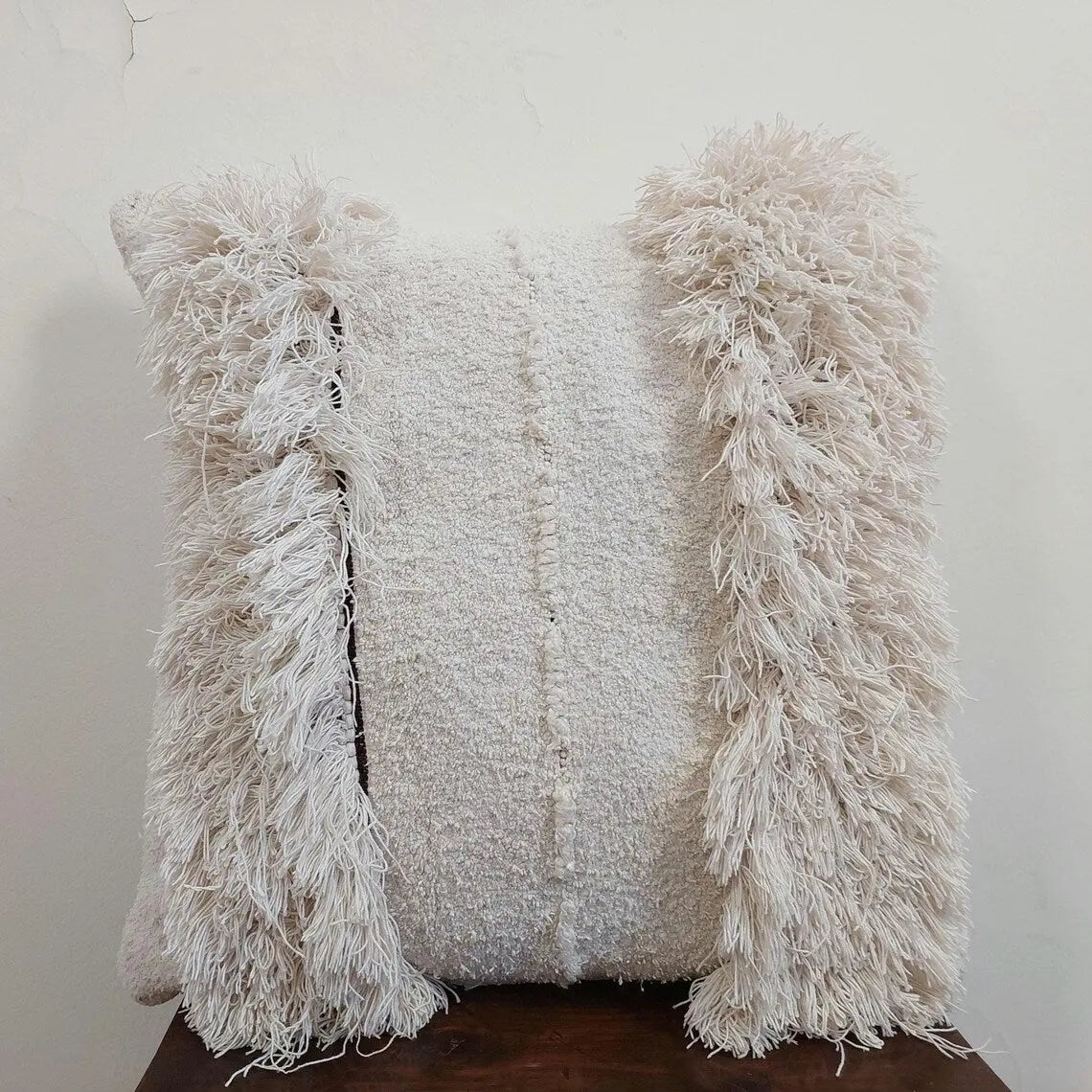 Authentic Vintage Berber Handira Wedding Blanket Pillow Case - Handmade Moroccan White Square Cushion MoroccanBazzArts