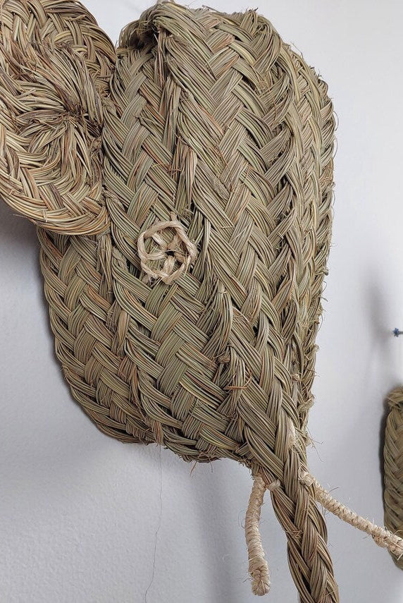 Set Of 3 Handwoven Bull , Elephant , Donkey Heads Wall Hanging – Custom Rattan Wall Art, Boho Nursery Decor, Moroccan Palm Leaf Animal Head MoroccanBazzArts