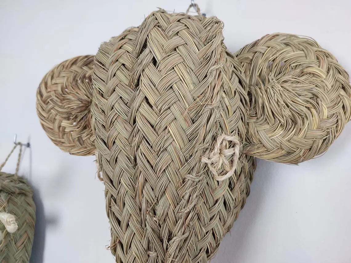 Set Of 3 Handwoven Bull , Elephant , Donkey Heads Wall Hanging – Custom Rattan Wall Art, Boho Nursery Decor, Moroccan Palm Leaf Animal Head MoroccanBazzArts