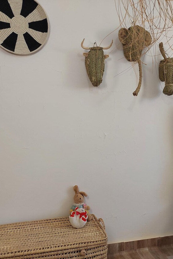 Set Of 3 Handwoven Bull , Elephant , Donkey Heads Wall Hanging – Custom Rattan Wall Art, Boho Nursery Decor, Moroccan Palm Leaf Animal Head MoroccanBazzArts