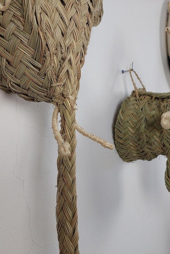 Set of 3 Handwoven bull , elephant , deer Heads Wall Hanging – Custom Rattan Wall Art, Boho Nursery Decor, Moroccan Palm Leaf Animal Head MoroccanBazzArts