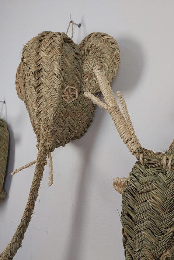 Set of 3 Handwoven bull , elephant , deer Heads Wall Hanging – Custom Rattan Wall Art, Boho Nursery Decor, Moroccan Palm Leaf Animal Head MoroccanBazzArts