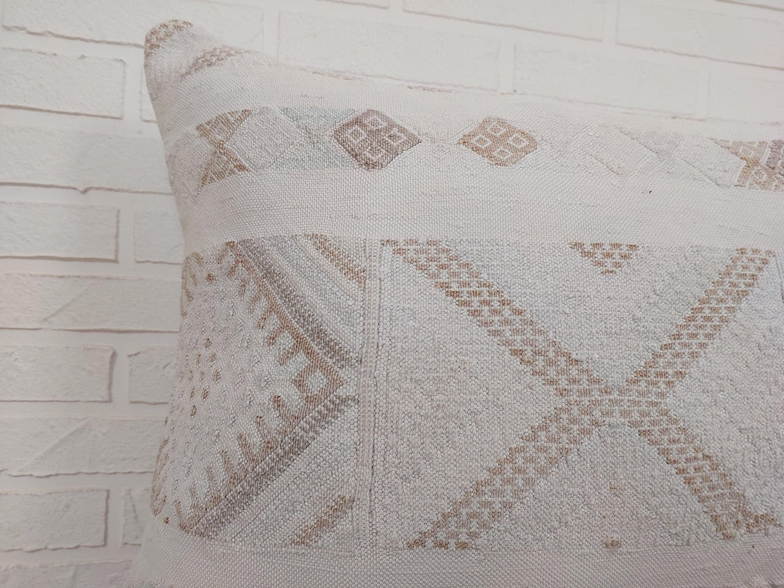Handmade Moroccan Lumbar Cactus Silk Pillow Cover - Decorative Sabra Cushion for Home Decor (19x35in) MoroccanBazzArts