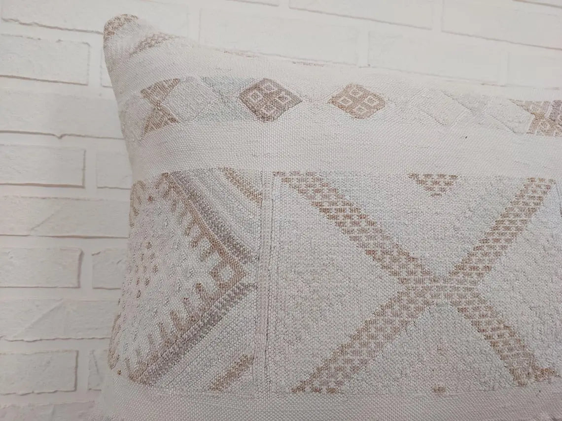 Handmade Moroccan Lumbar Cactus Silk Pillow Cover - Decorative Sabra Cushion for Home Decor (19x35in) MoroccanBazzArts
