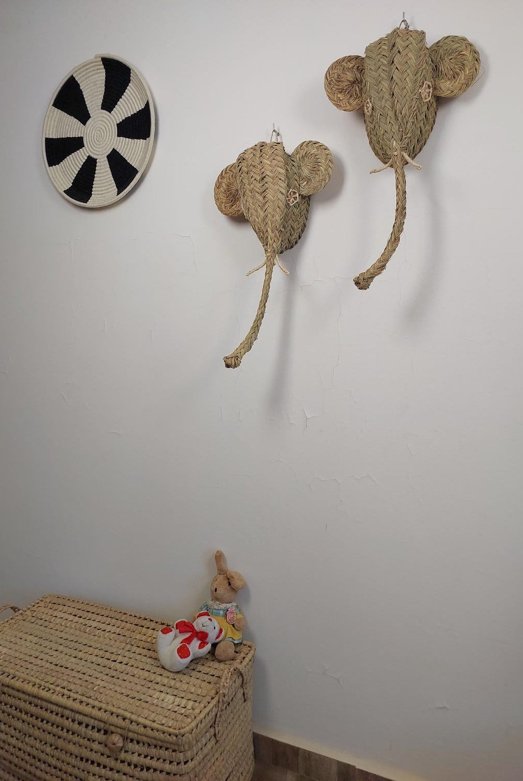 Set of two Handwoven elephant Head Wall Hanging – Custom Rattan Wall Art, Boho Nursery Decor, Moroccan Palm Leaf Animal Head MoroccanBazzArts