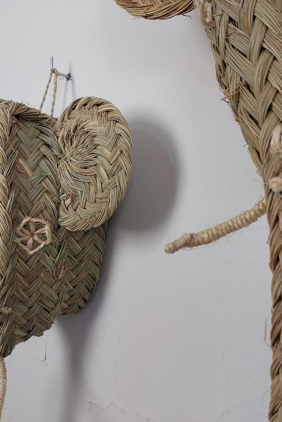 Set of two Handwoven elephant Head Wall Hanging – Custom Rattan Wall Art, Boho Nursery Decor, Moroccan Palm Leaf Animal Head MoroccanBazzArts