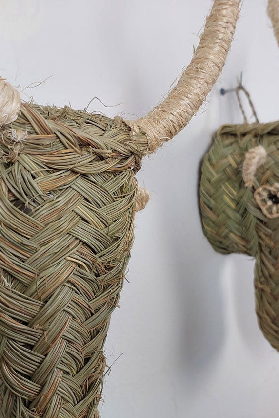 Set Of 2 Goat Head Wall Hangings – Custom Handmade Rattan Animal Head Wall Art, Bohemian Rustic Decor, Moroccan Palm Leaf MoroccanBazzArts