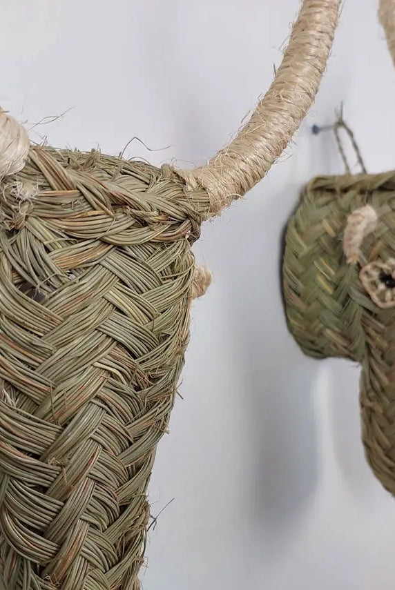 Set Of 2 Goat Head Wall Hangings – Custom Handmade Rattan Animal Head Wall Art, Bohemian Rustic Decor, Moroccan Palm Leaf MoroccanBazzArts
