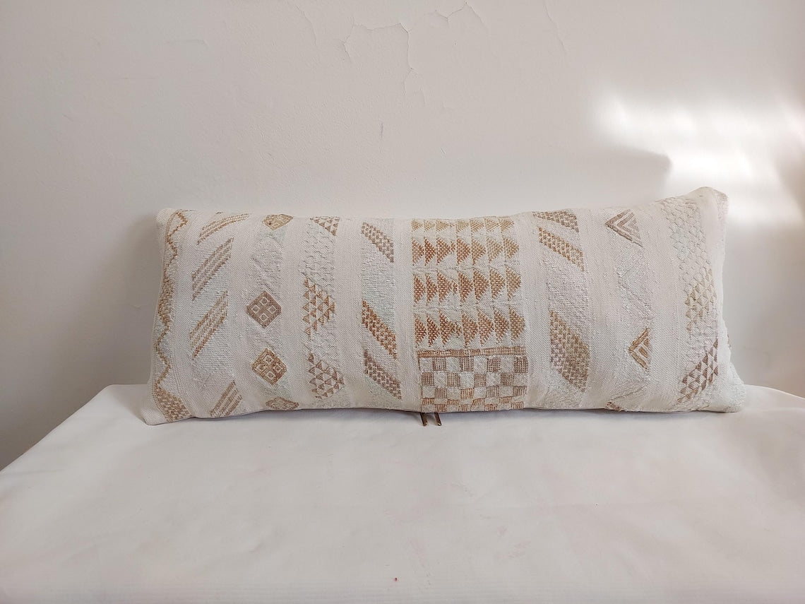 Handmade Moroccan Lumbar Cactus Silk Pillow Cover - Decorative Sabra Cushion for Home Decor (13x32 in) MoroccanBazzArts