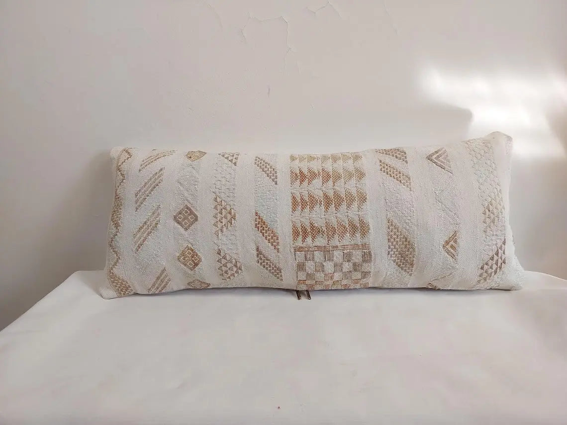 Handmade Moroccan Lumbar Cactus Silk Pillow Cover - Decorative Sabra Cushion for Home Decor (13x32 in) MoroccanBazzArts
