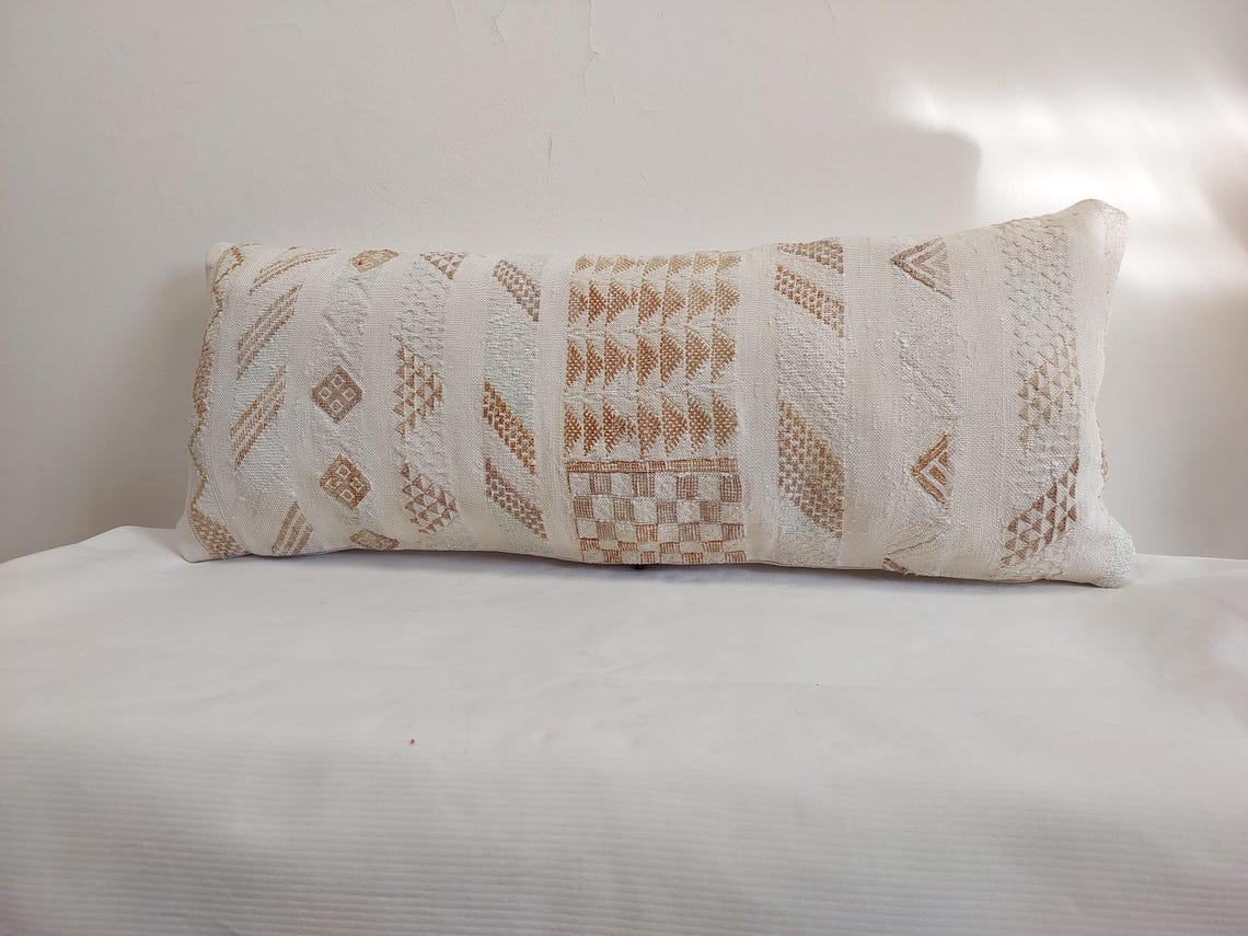 Handmade Moroccan Lumbar Cactus Silk Pillow Cover - Decorative Sabra Cushion for Home Decor (13x32 in) MoroccanBazzArts