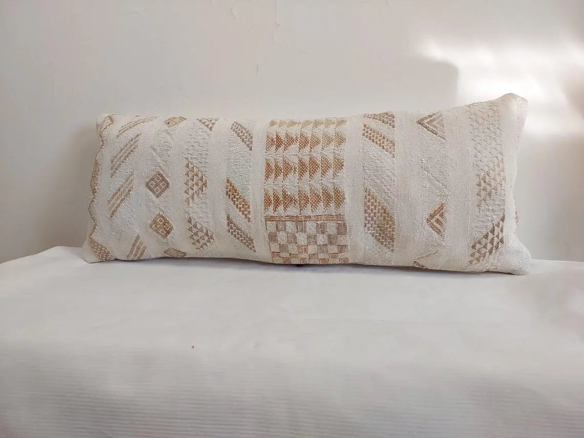 Handmade Moroccan Lumbar Cactus Silk Pillow Cover - Decorative Sabra Cushion for Home Decor (13x32 in) MoroccanBazzArts