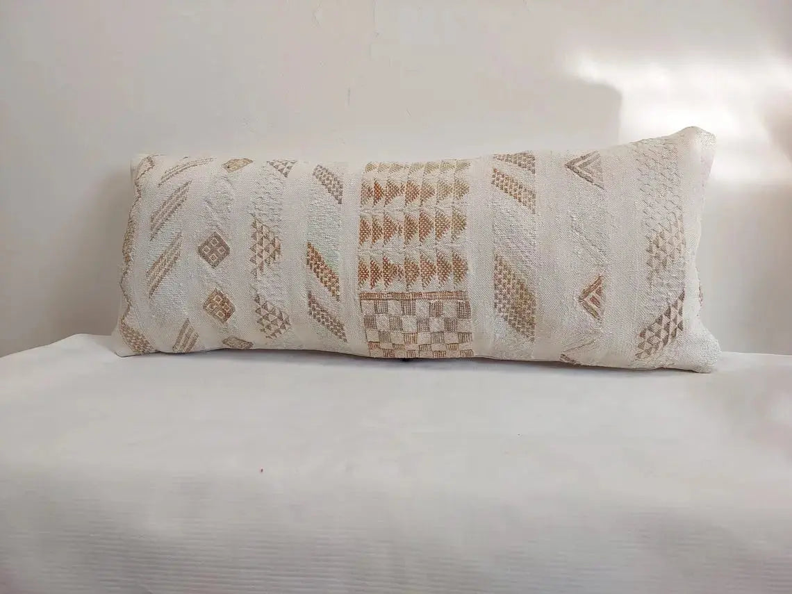 Handmade Moroccan Lumbar Cactus Silk Pillow Cover - Decorative Sabra Cushion for Home Decor (13x32 in) MoroccanBazzArts