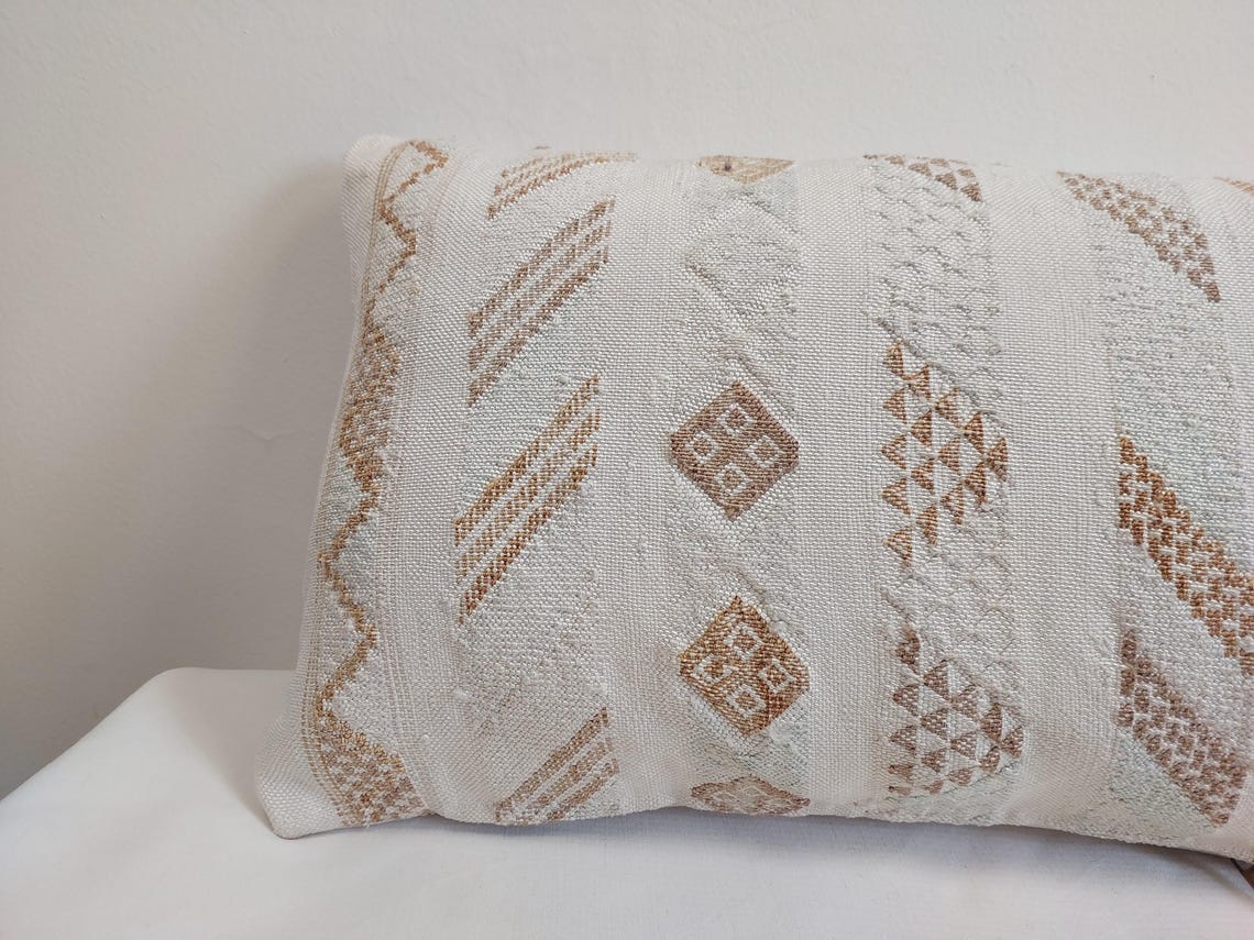 Handmade Moroccan Lumbar Cactus Silk Pillow Cover - Decorative Sabra Cushion for Home Decor (13x32 in) MoroccanBazzArts