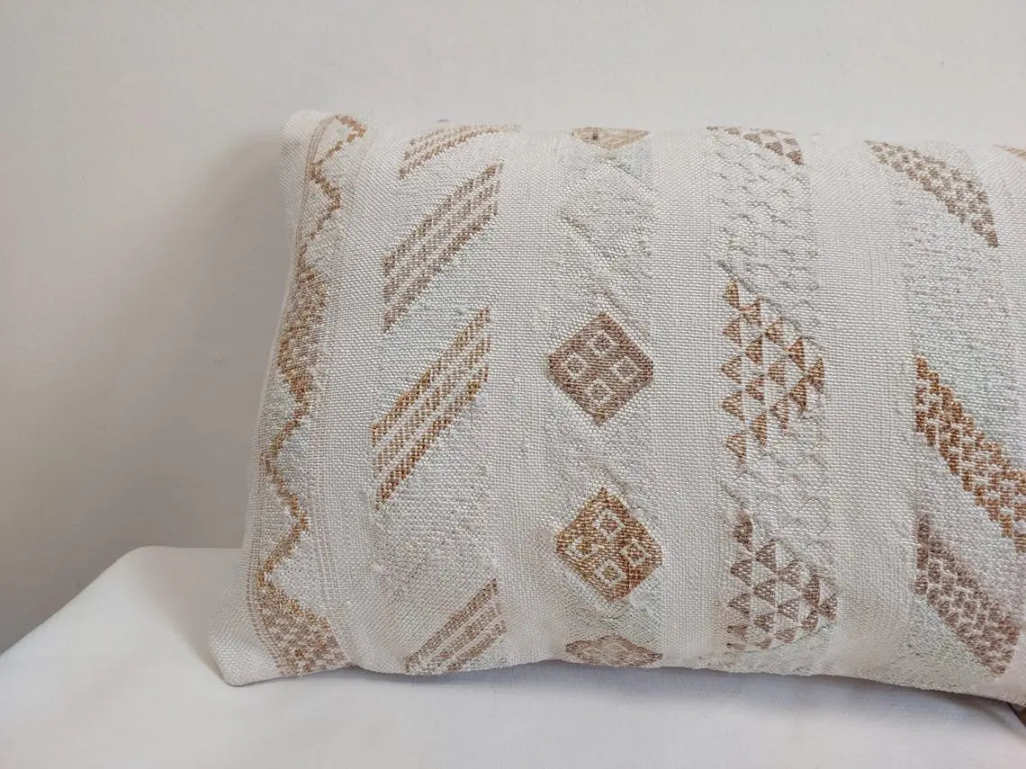 Handmade Moroccan Lumbar Cactus Silk Pillow Cover - Decorative Sabra Cushion for Home Decor (13x32 in) MoroccanBazzArts