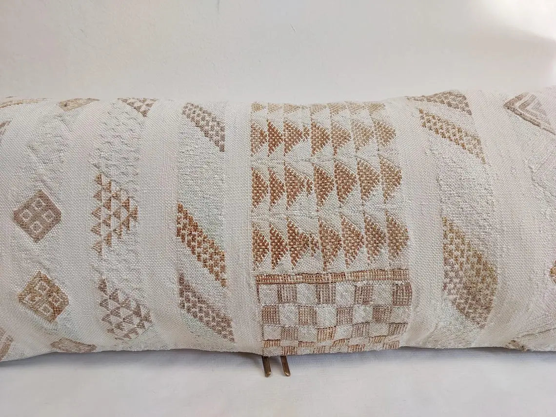 Handmade Moroccan Lumbar Cactus Silk Pillow Cover - Decorative Sabra Cushion for Home Decor (13x32 in) MoroccanBazzArts