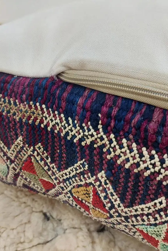 Vintage Moroccan Kilim Floor Pouf: Handmade Berber Wool Cushion Ottoman For Boho Home Decor MoroccanBazzArts