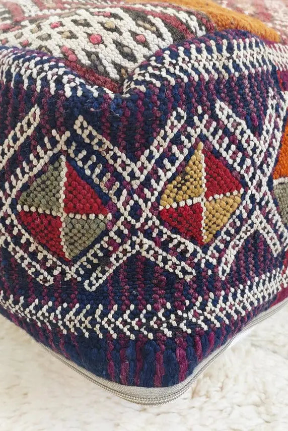 Vintage Moroccan Kilim Floor Pouf: Handmade Berber Wool Cushion Ottoman For Boho Home Decor MoroccanBazzArts