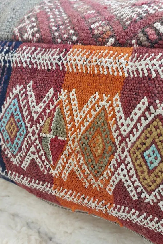 Vintage Moroccan Kilim Floor Pouf: Handmade Berber Wool Cushion Ottoman For Boho Home Decor MoroccanBazzArts