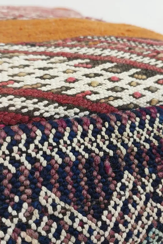 Vintage Moroccan Kilim Floor Pouf: Handmade Berber Wool Cushion Ottoman For Boho Home Decor MoroccanBazzArts
