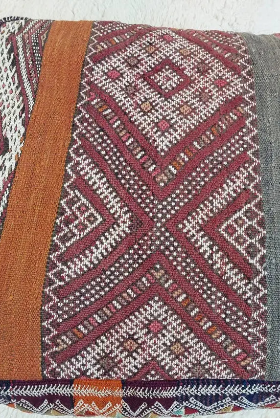 Vintage Moroccan Kilim Floor Pouf: Handmade Berber Wool Cushion Ottoman For Boho Home Decor MoroccanBazzArts