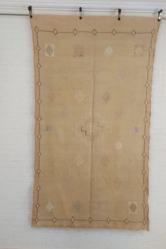 Vintage Moroccan Cactus Silk Rug, Faded Yellow Sabra Rug 4x7 ft, Handmade Boho Carpet, Natural Dye Vintage Textile, Ready to Ship MoroccanBazzArts