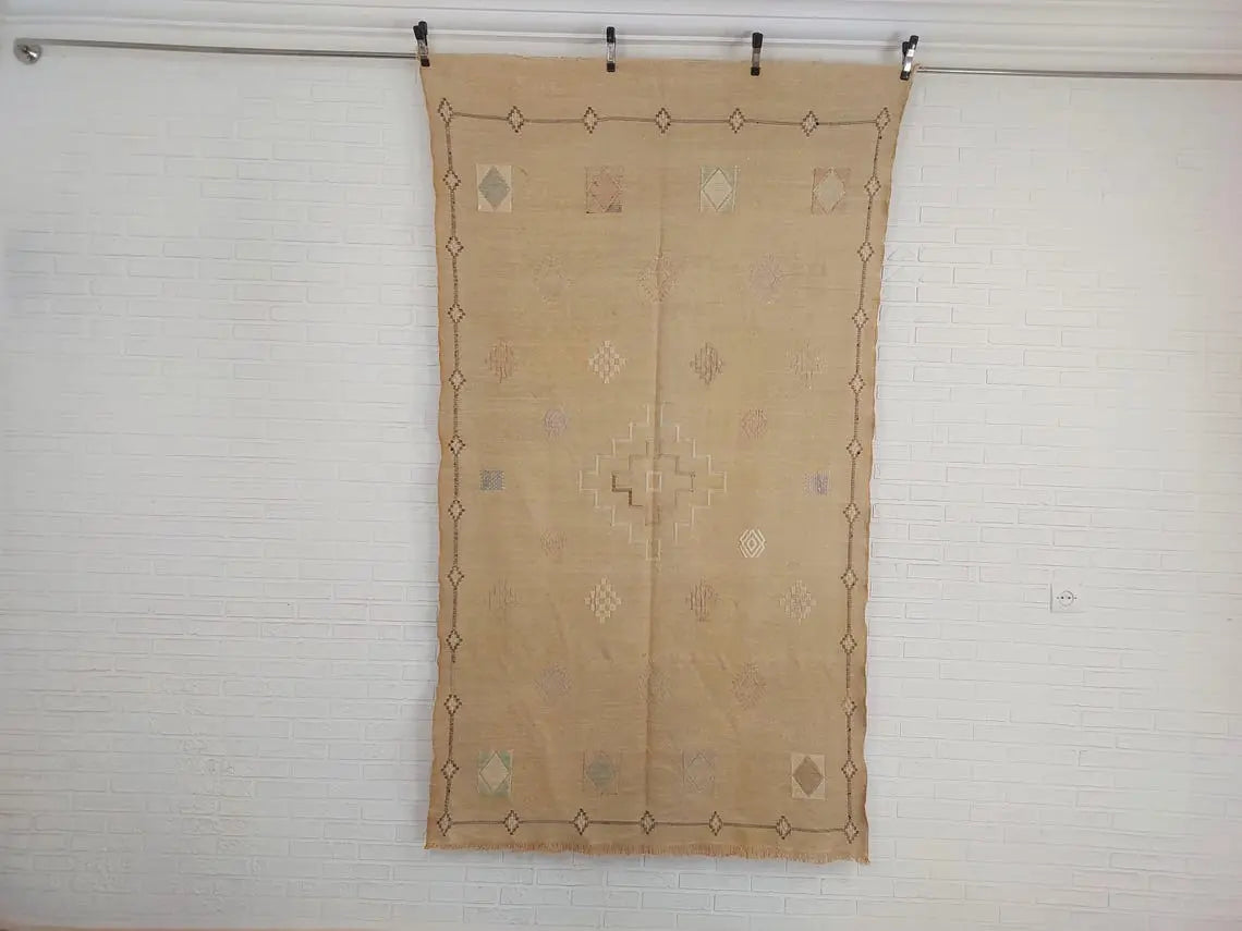 Vintage Moroccan Cactus Silk Rug, Faded Yellow Sabra Rug 4x7 ft, Handmade Boho Carpet, Natural Dye Vintage Textile, Ready to Ship MoroccanBazzArts