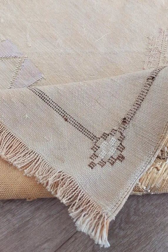 Vintage Moroccan Cactus Silk Rug, Faded Yellow Sabra Rug 4x7 ft, Handmade Boho Carpet, Natural Dye Vintage Textile, Ready to Ship MoroccanBazzArts