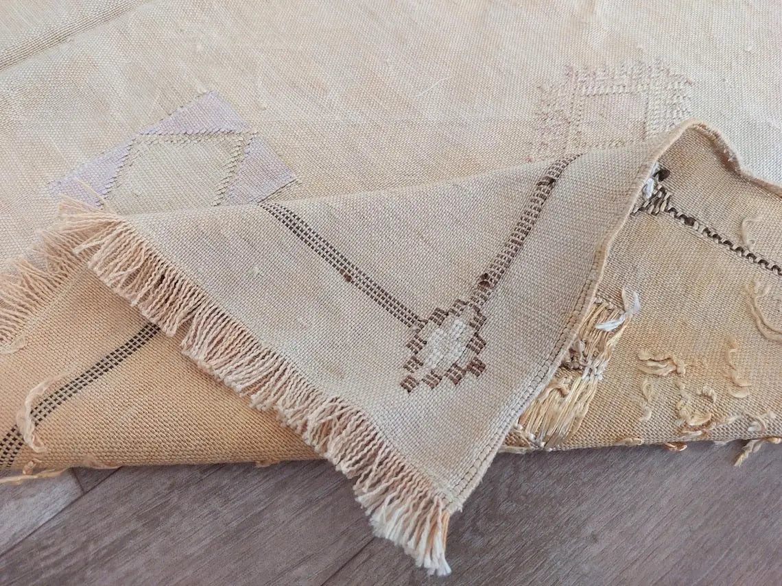 Vintage Moroccan Cactus Silk Rug, Faded Yellow Sabra Rug 4x7 ft, Handmade Boho Carpet, Natural Dye Vintage Textile, Ready to Ship MoroccanBazzArts