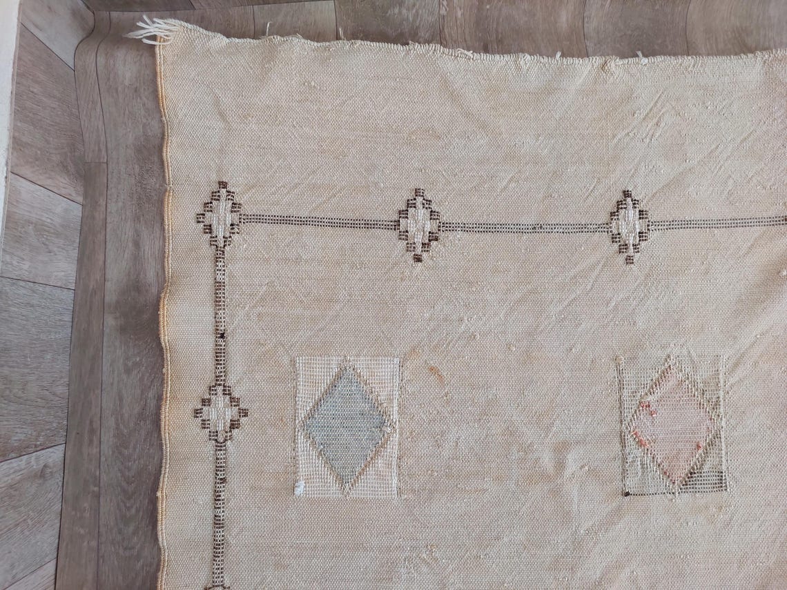 Vintage Moroccan Cactus Silk Rug, Faded Yellow Sabra Rug 4x7 ft, Handmade Boho Carpet, Natural Dye Vintage Textile, Ready to Ship MoroccanBazzArts