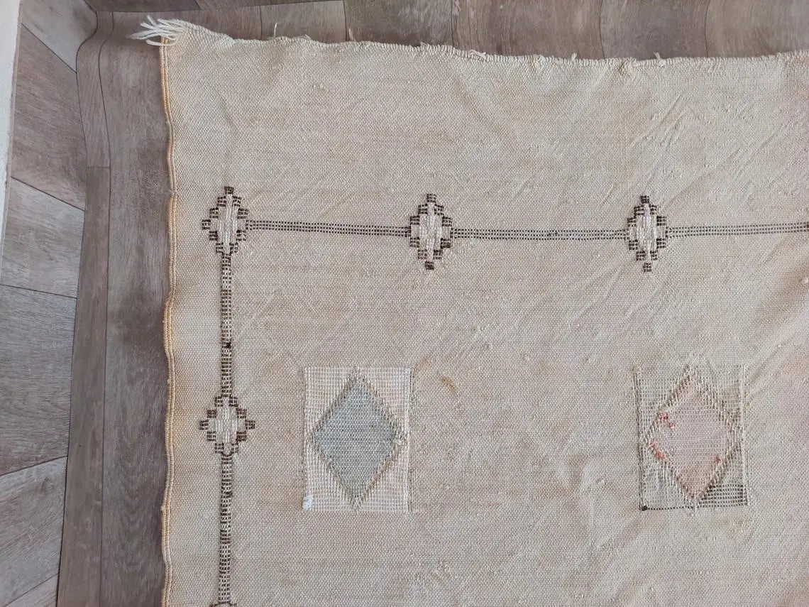 Vintage Moroccan Cactus Silk Rug, Faded Yellow Sabra Rug 4x7 ft, Handmade Boho Carpet, Natural Dye Vintage Textile, Ready to Ship MoroccanBazzArts