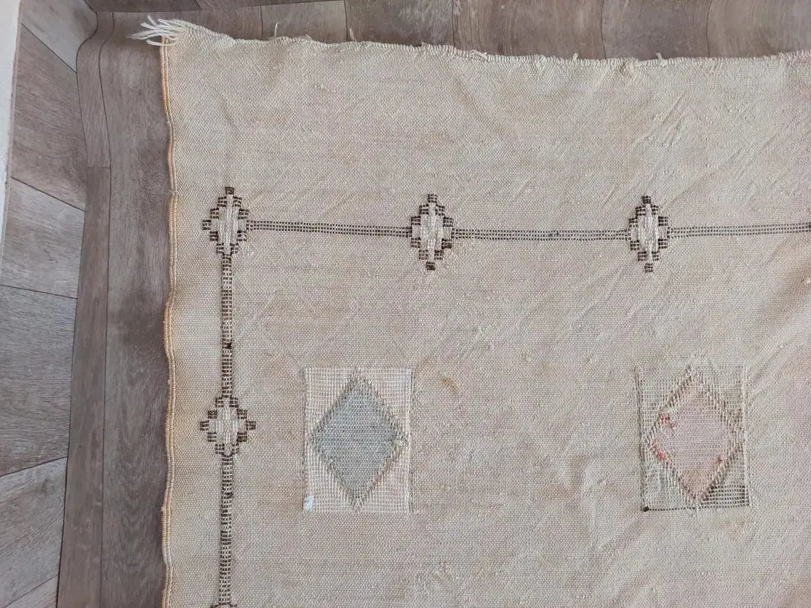 Vintage Moroccan Cactus Silk Rug, Faded Yellow Sabra Rug 4x7 ft, Handmade Boho Carpet, Natural Dye Vintage Textile, Ready to Ship MoroccanBazzArts