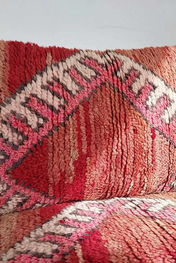 Vintage Boujaad Wool Cushion - Handmade Moroccan Tribal Pink Pillow Case MoroccanBazzArts