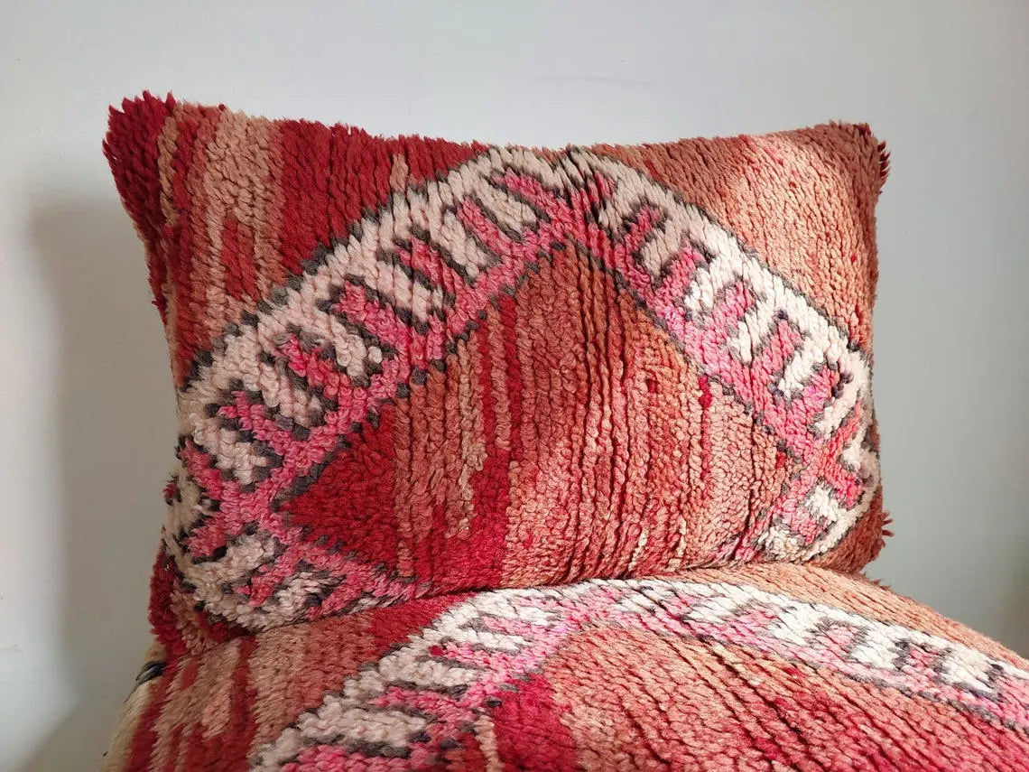 Vintage Boujaad Wool Cushion - Handmade Moroccan Tribal Pink Pillow Case MoroccanBazzArts